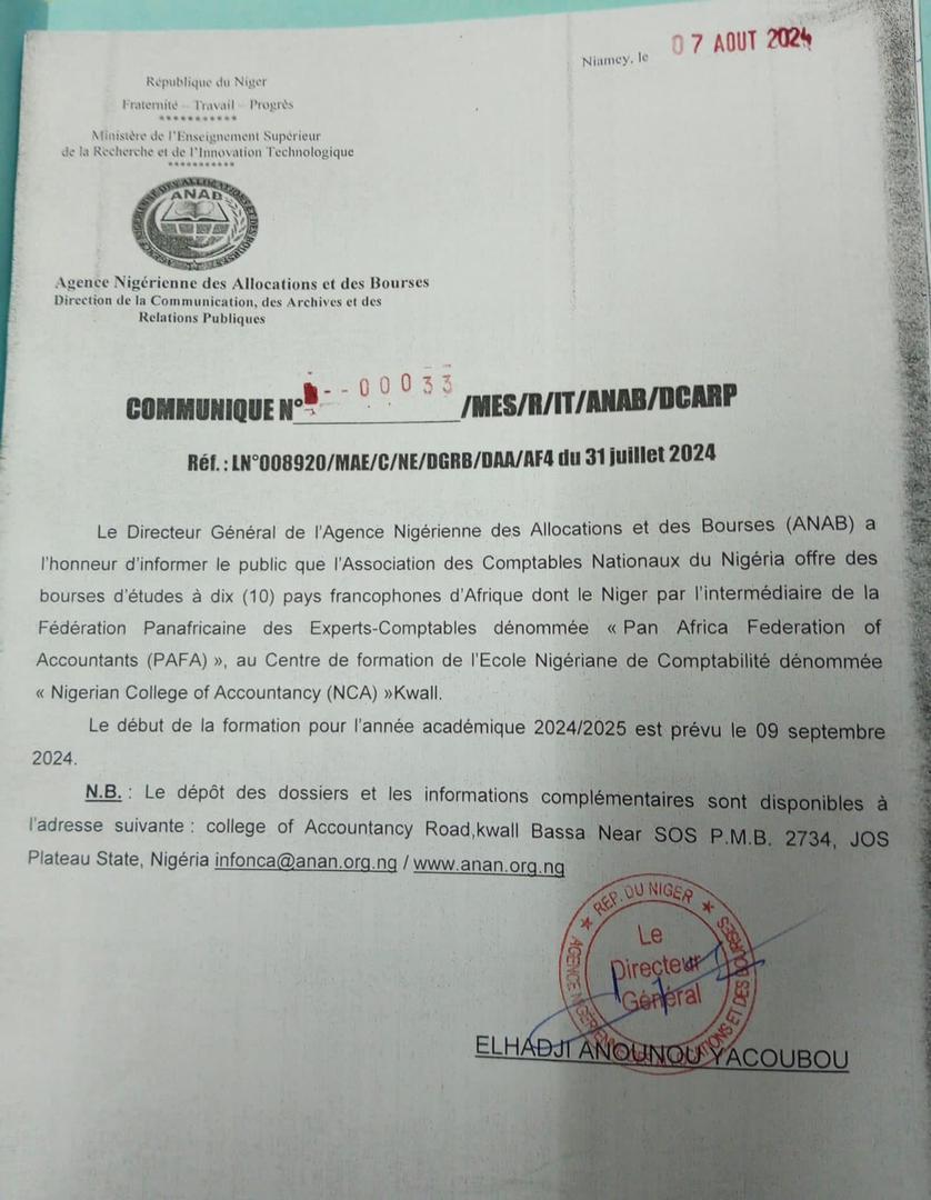 L'Association des Comptables Nationaux du Nigéria offres des bourses d'études à dix (10) francophones d'Afrique