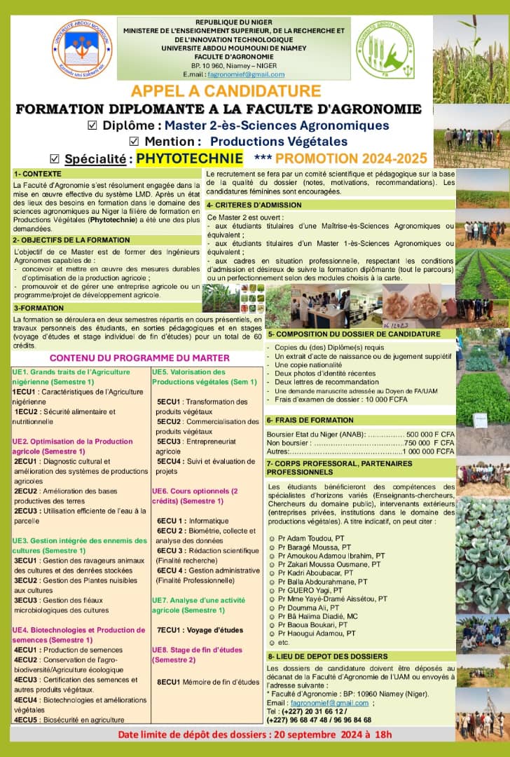 Appel à candidature Master Phytotechnie2024-2025